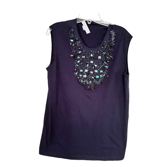 STELLA MCCARTNEY Navy Embellished Jeweled Sleeveless Tunic Top Size 40/M-L - Picture 3 of 11